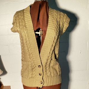 VTG Carriage Court olive green cable knit sweater